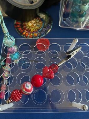 Hand Crafted Red Beaded Alligator Clip” Smoking Clip”